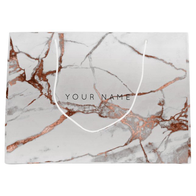 Kupferbronze-Marmor Metallisches Geschenk Grau Sil Große Geschenktüte (Vorderseite)