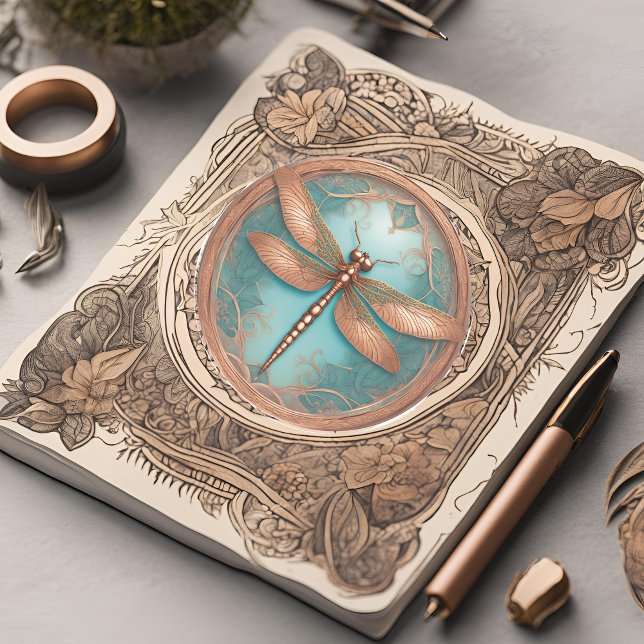 Kupferfarbene Libelle auf türkisfarbenem Hintergru Aufkleber (Von Creator hochgeladen)