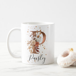 Kupferfloral Letter P Monogram Tasse