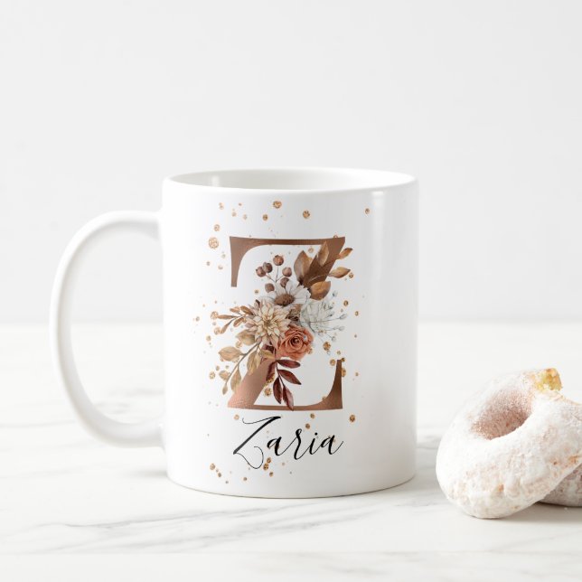 Kupferfloral Letter Z Monogram Tasse (Mit Donut)