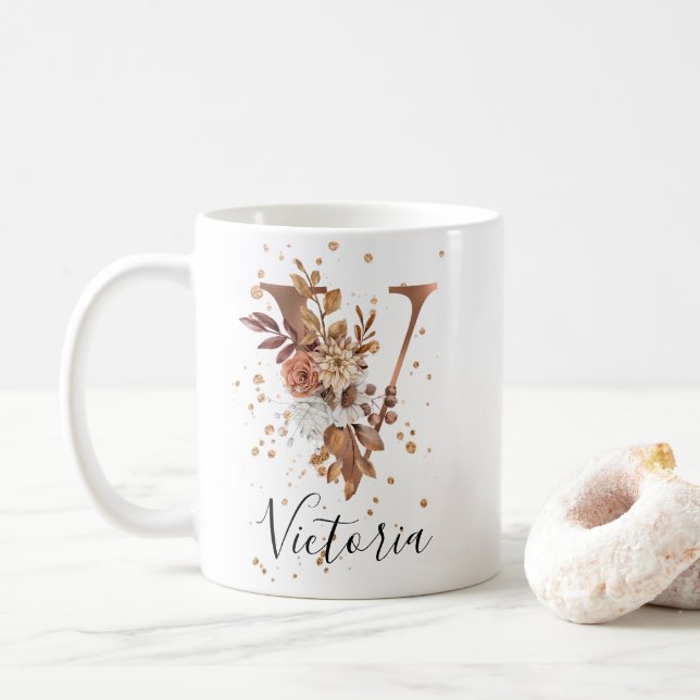Kupferflorbrief V Monogramm Tasse (Mit Donut)