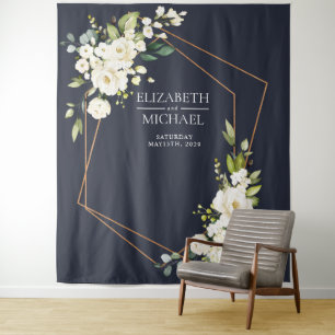 Kupfergeometric Blue White Floral Wedding Wandteppich