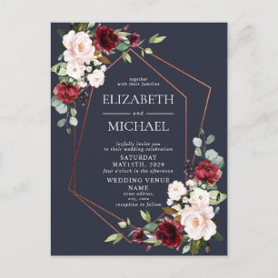 Kupfergeometric Burgundy Blue Postcard Wedding Ankündigungspostkarte