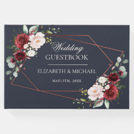 Kupfergeometric Burgundy Navy Elegante Hochzeit Gästebuch