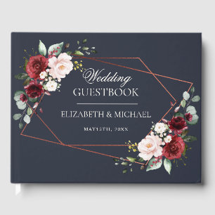 Kupfergeometric Burgundy Navy Elegante Hochzeit Gästebuch