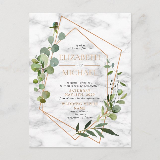Kupfergeometric Greenery Marble Postcard Wedding Ankündigungspostkarte (Vorderseite)