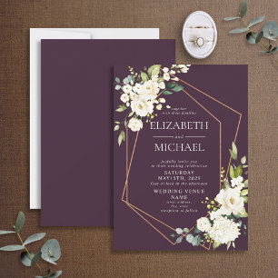 Kupfergeometrische Burgundy White Floral Wedding Einladung