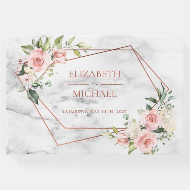 Kupfergeometrische Marmorplatte Rosa Blüte Gästebuch (Vorderseite)