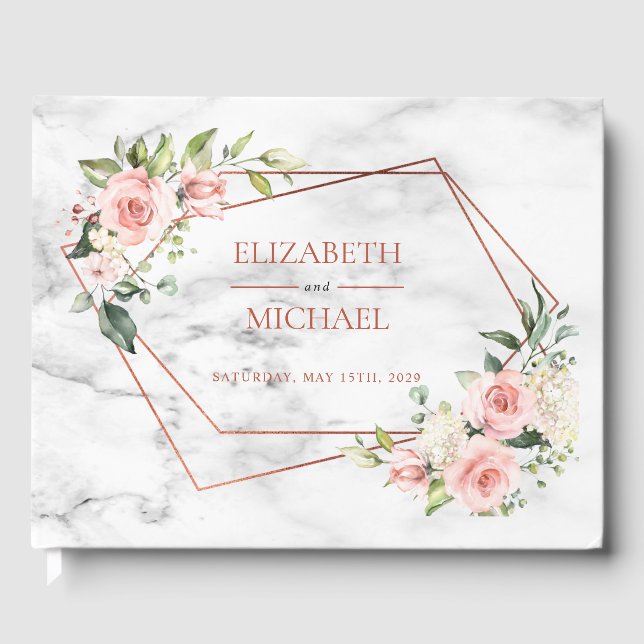 Kupfergeometrische Marmorplatte Rosa Blüte Gästebuch (Vorderseite)