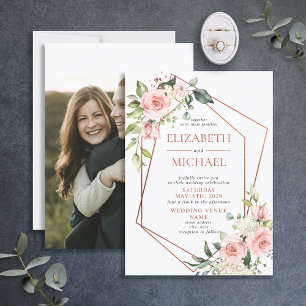 Kupfergeometrische Pfirsichfarben Rosa Blumenzehen Einladung