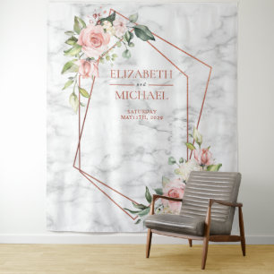 KUPFERGEOMETRISCHER MARMORPINK FLORAL WANDTEPPICH