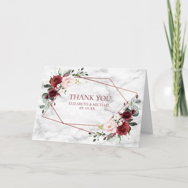 Kupfergeometrisches Burgundy-Foto Karte (Vorderseite)