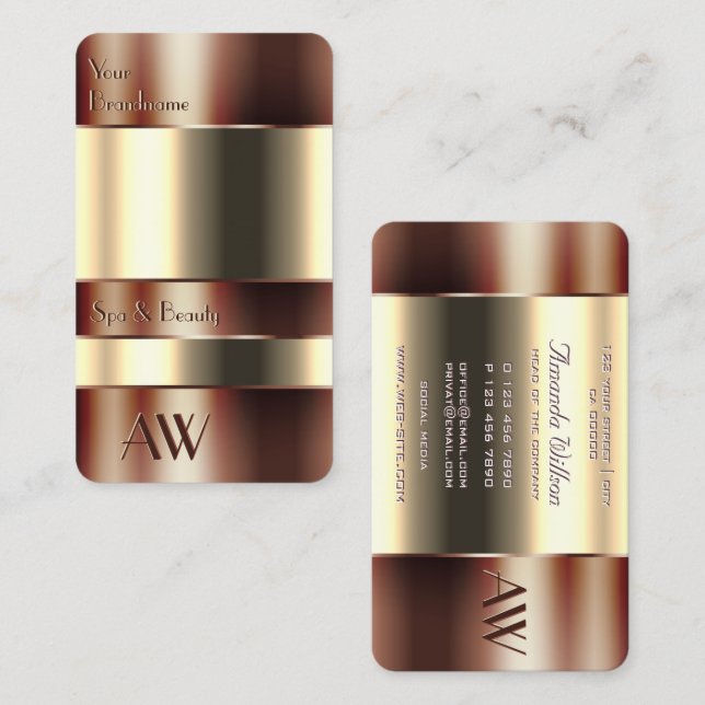 Kupferglas-Gehäuse mit Beige-Liquid-Monogramm Visitenkarte (Vorne/Hinten)