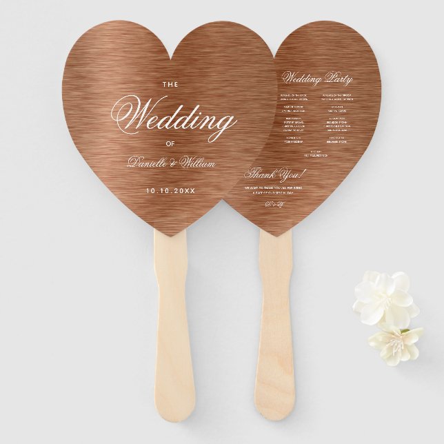 Kupferherz Elegantes White Script Hochzeitsprogram Fächer (Vorne und Hinten)