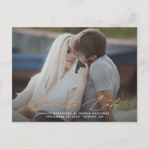 Kupferkalligrafie-Overlay-Foto Save the Date Postkarte