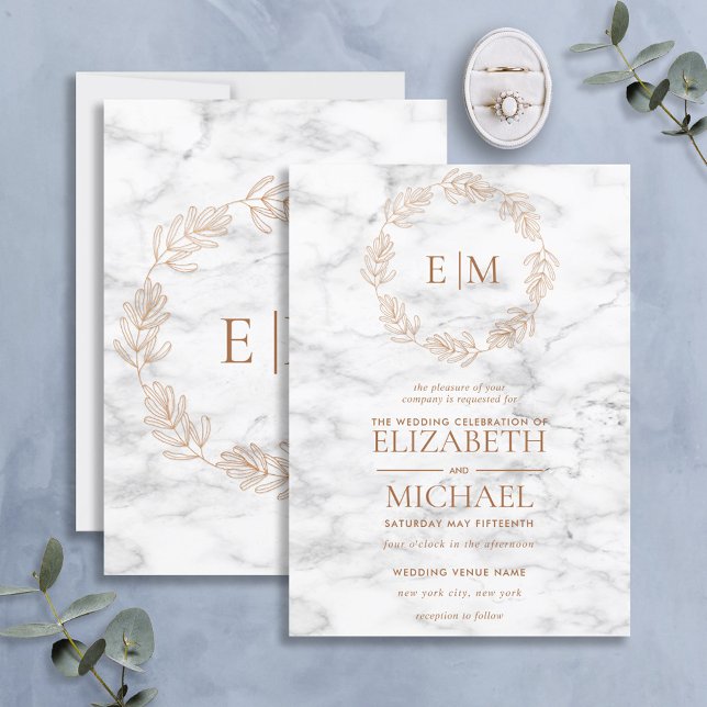 Kupferkrautmarmor Monogram Elegant Wedding Einladung (Von Creator hochgeladen)