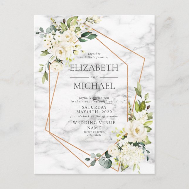 Kupfermarble Geometric Floral Postcard Wedding Ankündigungspostkarte (Vorderseite)