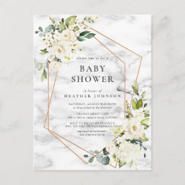 Kupfermarble Geometric White Floral Baby Dusche Ankündigungspostkarte