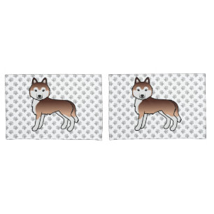 Kupferner Siberian Husky Cartoon Hund und Pfoten Kissenbezug