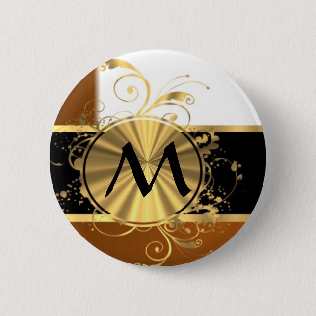 Kupfernes Schwarz- und Goldmonogramm Button (Vorderseite)