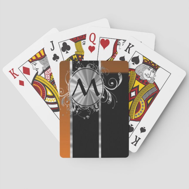 Kupfernes schwarzes und silbernes Monogramm Spielkarten (Rückseite)