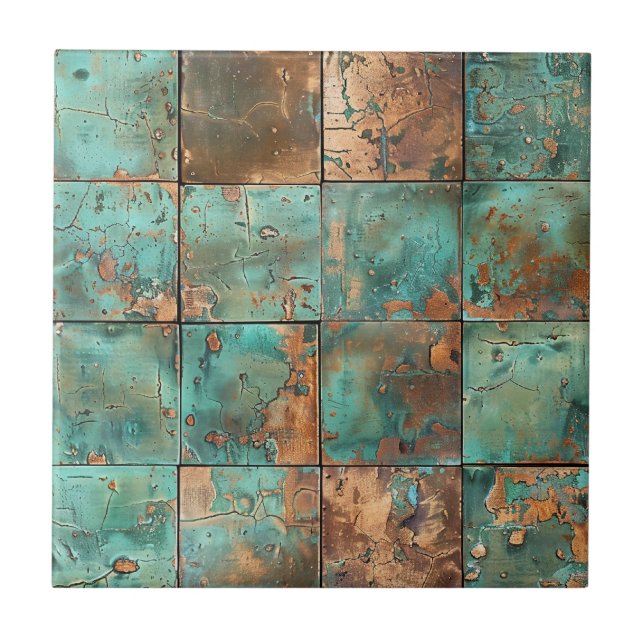Kupferpatina Keramikfliese mit distressed Finish (Vorderseite)
