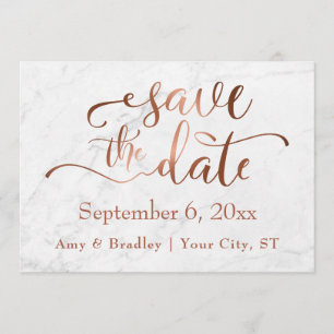 Kupferskript & White Marble Wedding Speichern Sie  Save The Date
