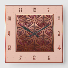 Kupferuhr und matte rosa Acrylmauer Quadratische Wanduhr