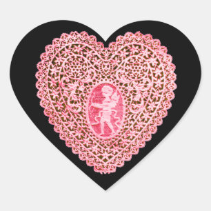 KUPID LACE HERART, rosa, schwarz Herz-Aufkleber