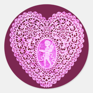 KUPID LACE HERZ, rosa lila Runder Aufkleber