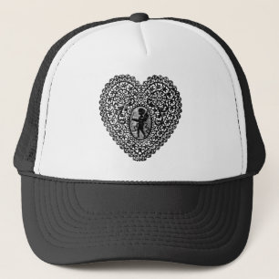 KUPID LACE HERZ, schwarz und weiß Truckerkappe
