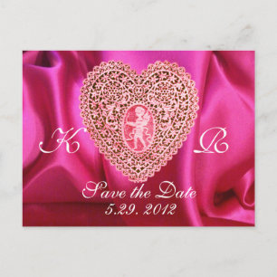 KUPID LACE HERZ SILK FUCHSIA CLOTH, Pink Red Ankündigungspostkarte