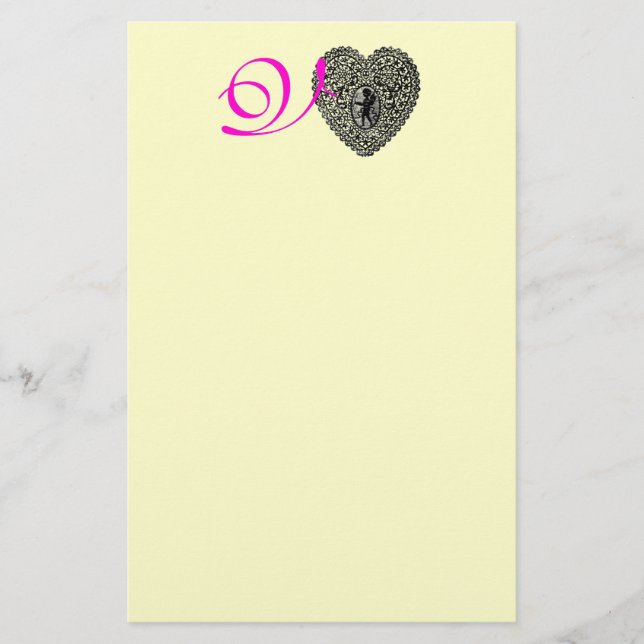 KUPID LACE HERZMONOGRAMM, rosa Fuchsie Briefpapier (Vorderseite)