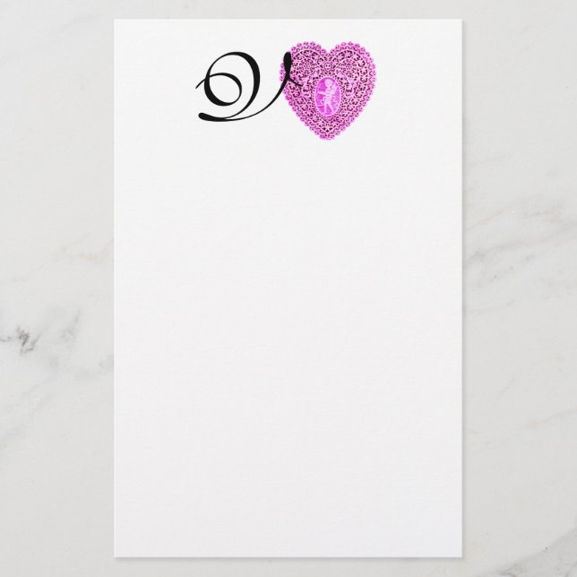 KUPID LACE HERZMONOGRAMM, rosa Fuchsie Briefpapier (Vorderseite)
