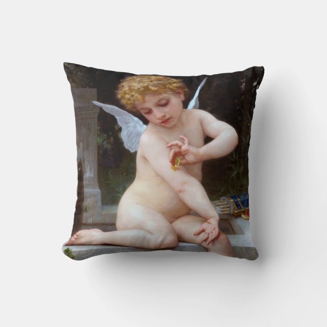 Kupid mit Schmetterling, Bouguereau Kissen (Vorderseite)