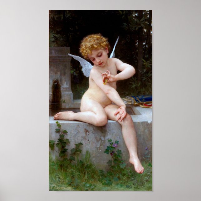 Kupid mit Schmetterling, Bouguereau Poster (Vorne)