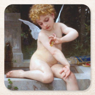 Kupid mit Schmetterling, Bouguereau Rechteckiger Pappuntersetzer