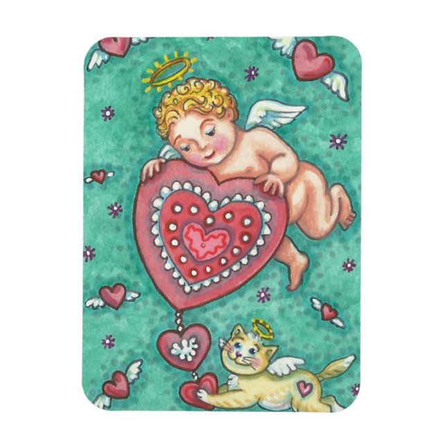 KUPIDS HERZ ANd KITTEN VALENTINE MAGNET (Vertikal)