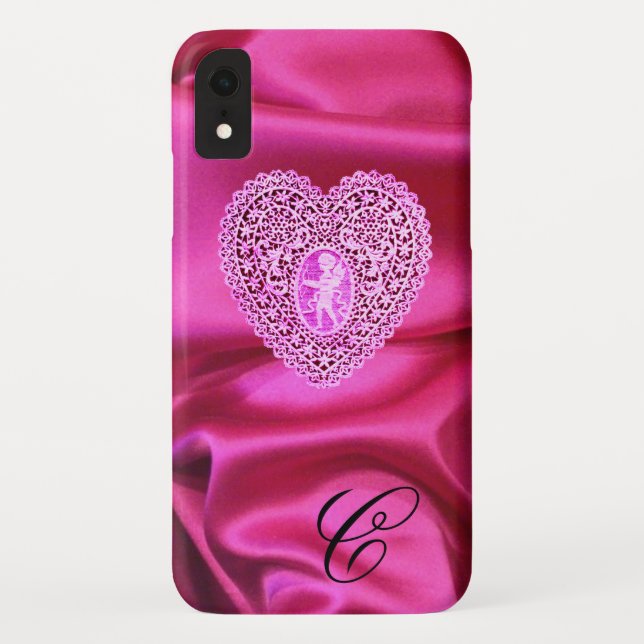 KUPPELLEICHT HERZSILK PINK FUCHSIA CLOTH MONOGRAMM Case-Mate iPhone HÜLLE (Rückseite)