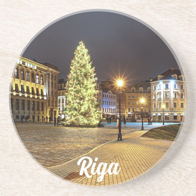 Kuppelplatz mit Weihnachtsbaum in Riga Getränkeuntersetzer (Vorne)