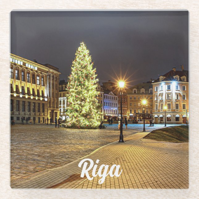 Kuppelplatz mit Weihnachtsbaum in Riga Glasuntersetzer (Vorderseite)
