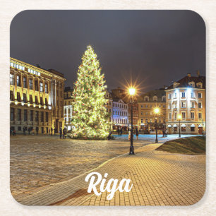 Kuppelplatz mit Weihnachtsbaum in Riga Rechteckiger Pappuntersetzer
