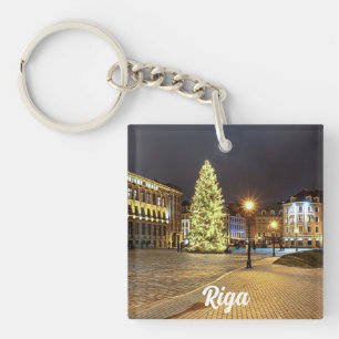 Kuppelplatz mit Weihnachtsbaum in Riga Schlüsselanhänger