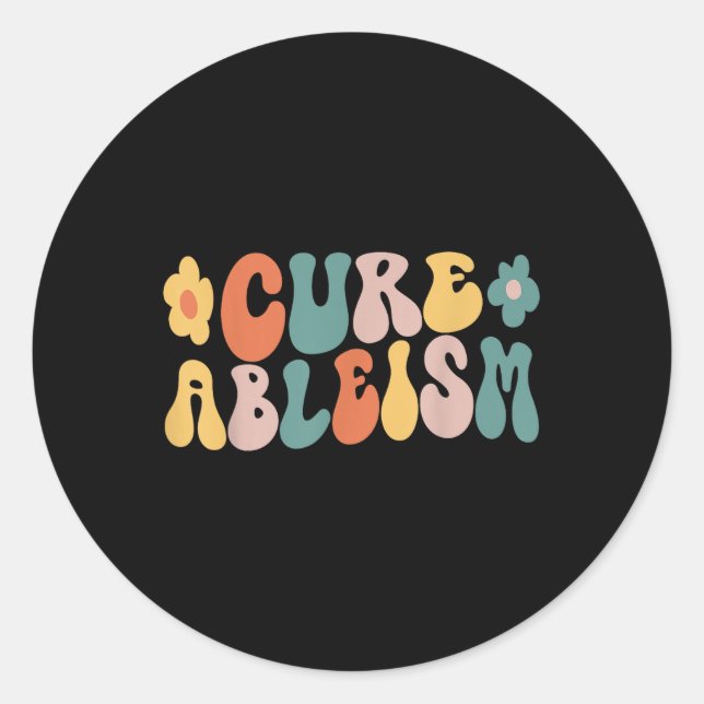 Kur Ableism Retro Groovy Wavy Text _ Behinderung R Runder Aufkleber (Vorderseite)