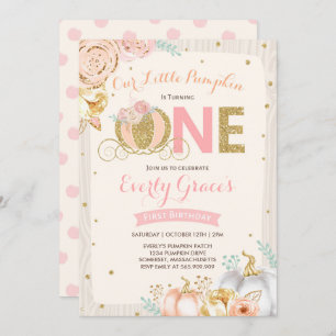 Kürbis-1. Geburtstags-Einladungs-rustikales rosa Einladung