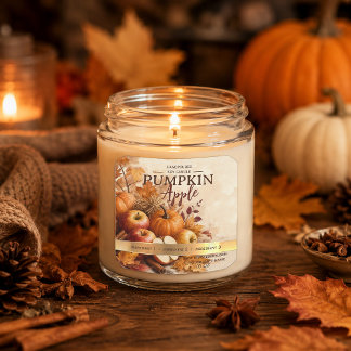 Kürbis-Apfel-Herbstkerzenetikett | Gemütlicher Her Quadratischer Aufkleber