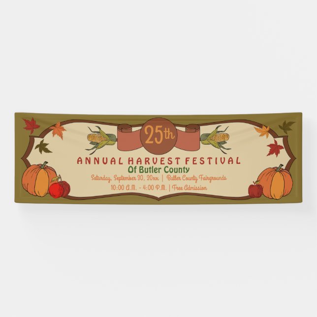 Kürbis-Apfel-Mais-Blätter-Fall-Ernte-Festival Banner (Horizontal)