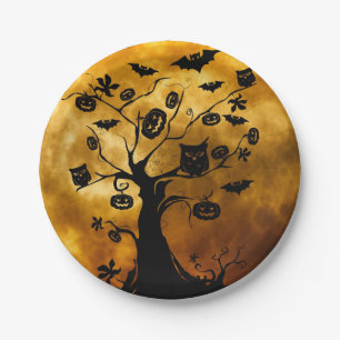 Kürbis-, Bat- und Owl-Halloween-Papierplatte Pappteller