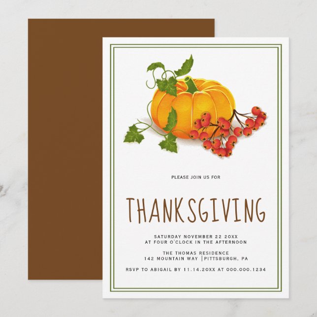 Kürbis, Beeren und Erntedank Einladung (Vorne/Hinten)