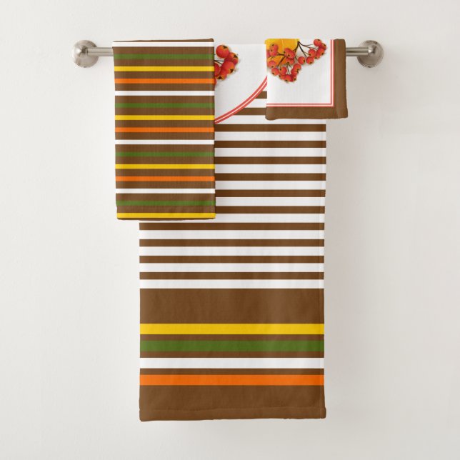 Kürbis, Beeren und Streifen fallen Erntedank Badhandtuch Set (Insitu)